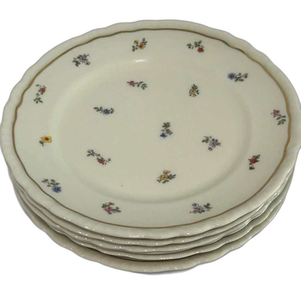 Vintage Warwick China Dinner Plates Floral Pattern USA Color Cream Gold Band - Picture 9 of 11